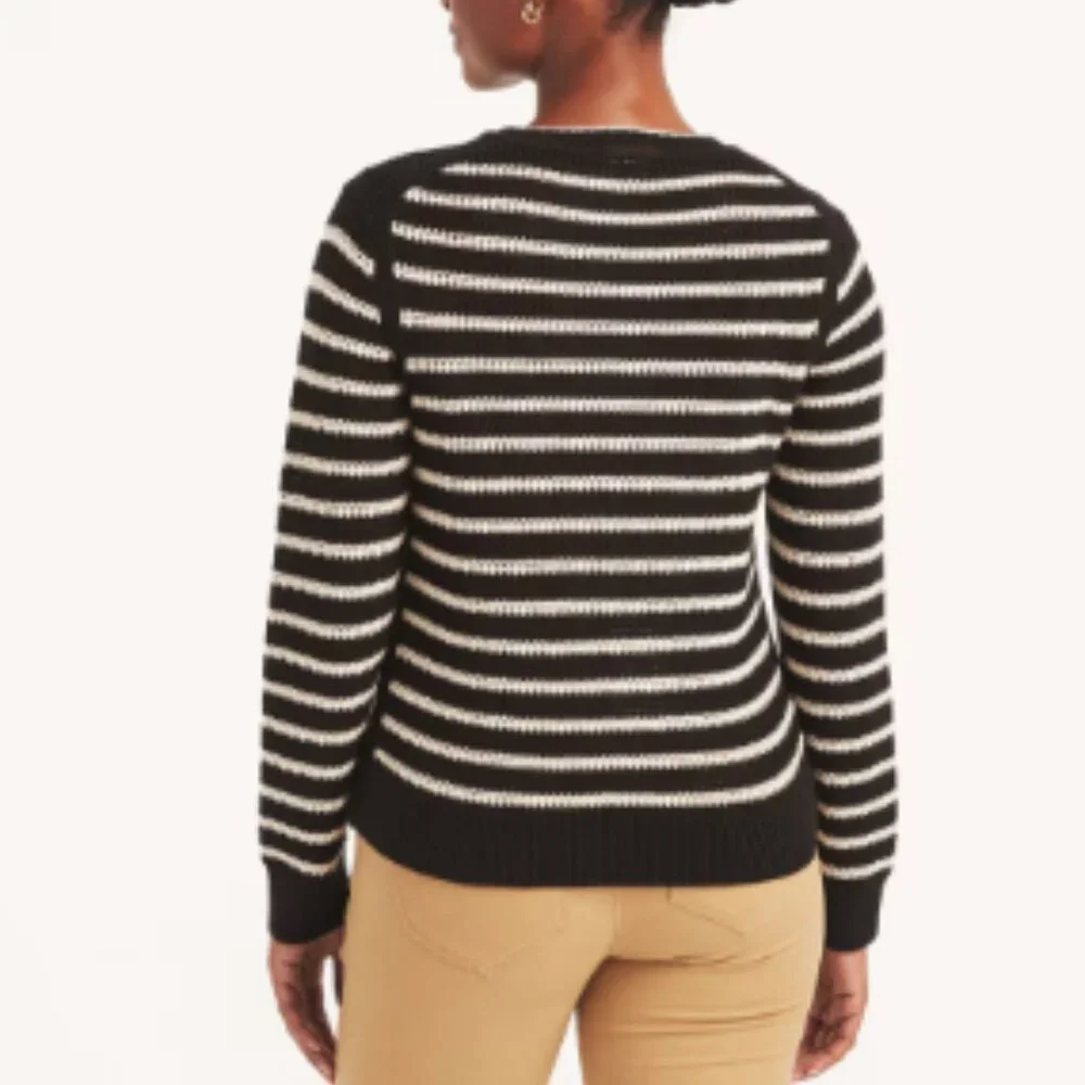 Nautica Navy Blue and White Braided Striped Crewneck Sweater size Large